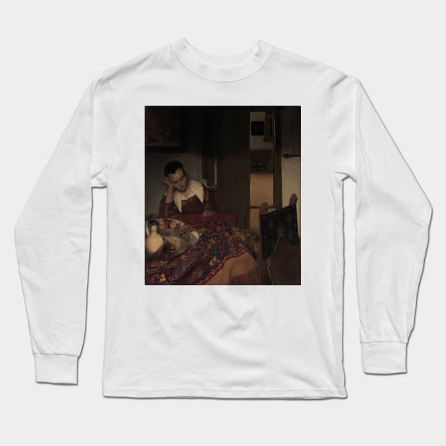 A Maid Asleep by Jan Vermeer Long Sleeve T-Shirt by Classic Art Stall